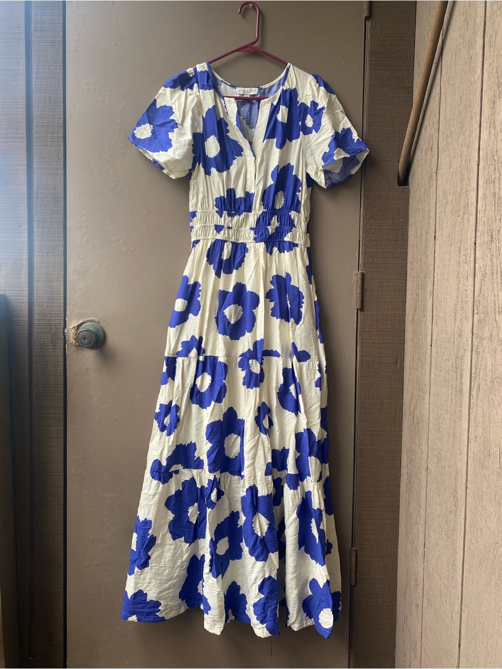 She + Sky White Maxi Dress with Bold Blue Floral Print